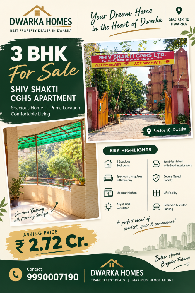3 bhk flat for sale Shiv Shakti CGHS Apartment Sector 10 